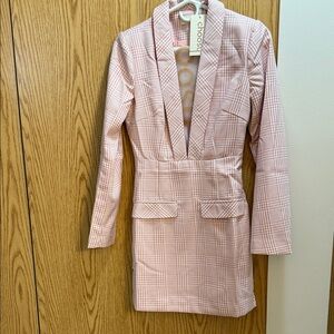 Choosi Women's Long Sleeve Pink Check Dress